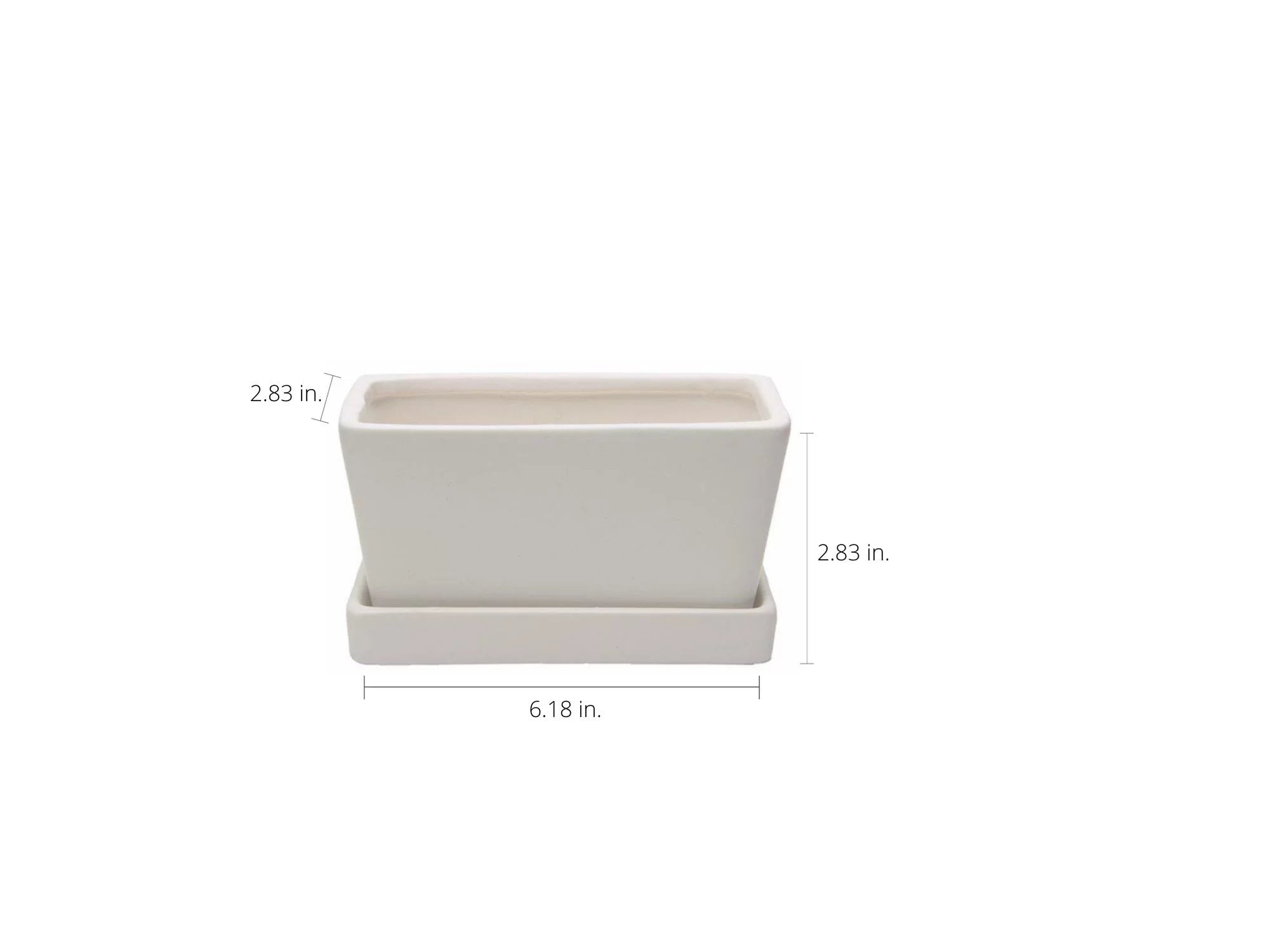 White Rectangular Ceramic Succulent Planter with Drainage Hole and Tray W471
