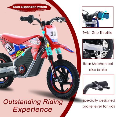 Electric Dirt Bike for Kids Aged 4-8, 350W Brushless Motor, 14'' Off-Road Tires, Blue Y255