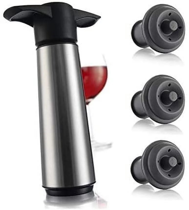 Wine Saver Pump with Vacuum Stoppers, Stainless Steel, Set of 4 E625