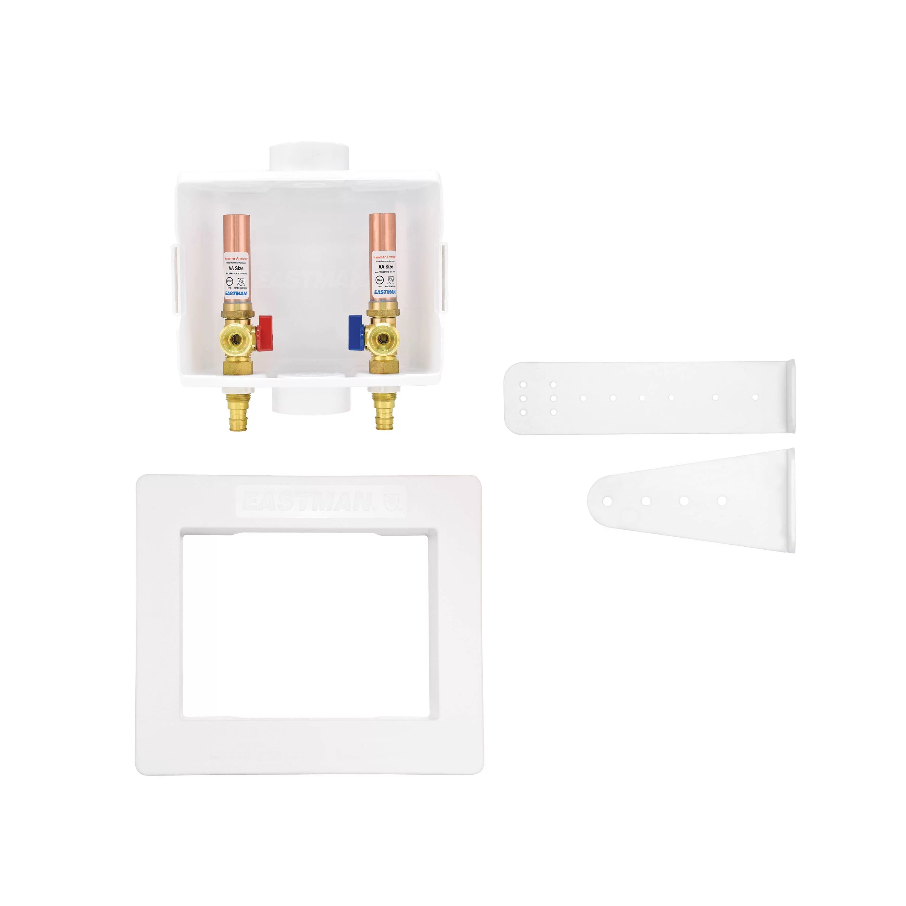 Center-Drain Washing Machine Outlet Box with Hammer Arrestors, 1/2 inch PEX, White U5520