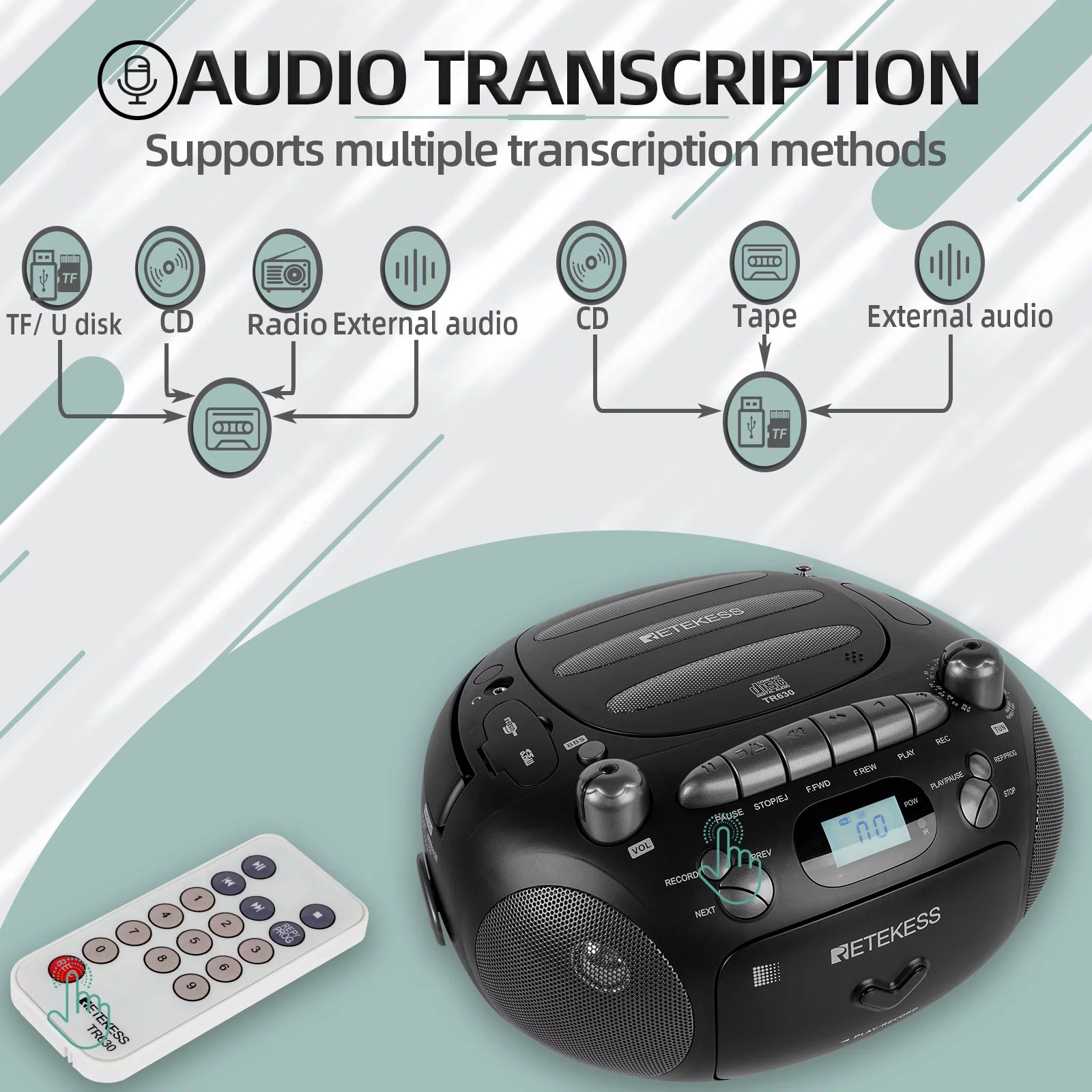 CD and Cassette Player Combo, Portable Boombox with AM FM Radio and MP3 Support L736088