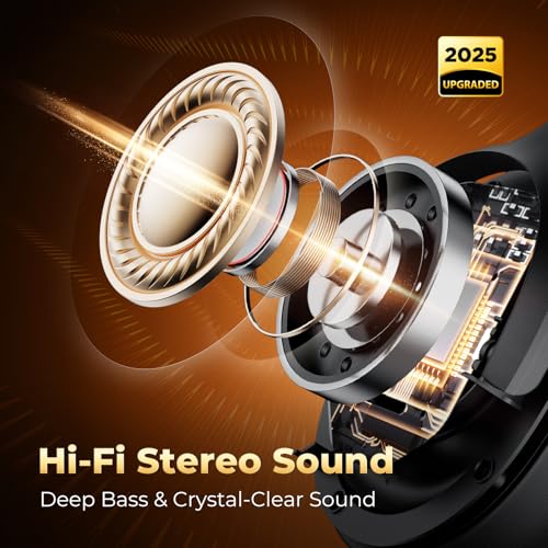 Wireless Bluetooth Over Ear Headphones with Active Noise Cancelling, HiFi Stereo, Black G617