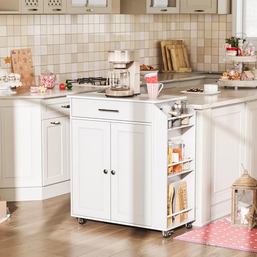 Kitchen Island with Power Outlet, Spice Rack and Drawer, Rolling Cart F495760
