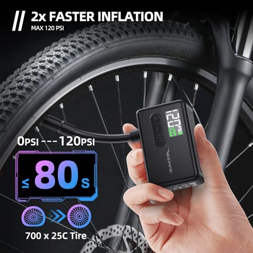 Mini Bike Tire Pump - 120PSI Portable Electric Bicycle Pump with Type-C Rechargeable Battery I70580