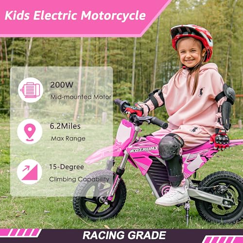 Electric Dirt Bike for Kids Aged 4-8, 350W Brushless Motor, 14'' Off-Road Tires, Blue Y255