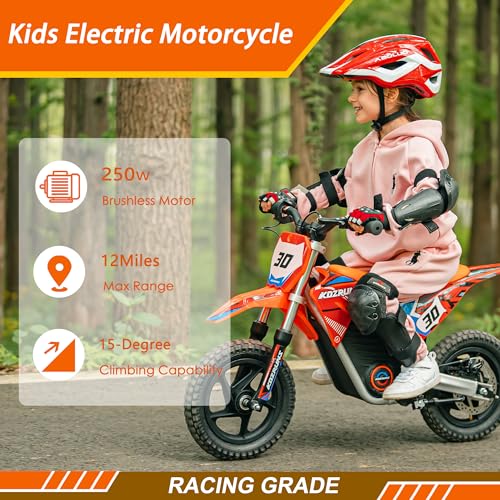 Electric Dirt Bike for Kids Aged 4-8, 350W Brushless Motor, 14'' Off-Road Tires, Blue Y255