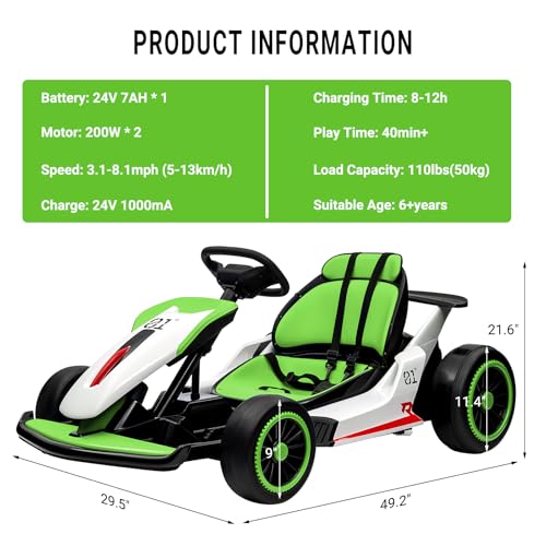 Kids Go Kart, 24V Electric Drift Car, 2-Speed Ride On Toy for Boys Girls 6+ V958