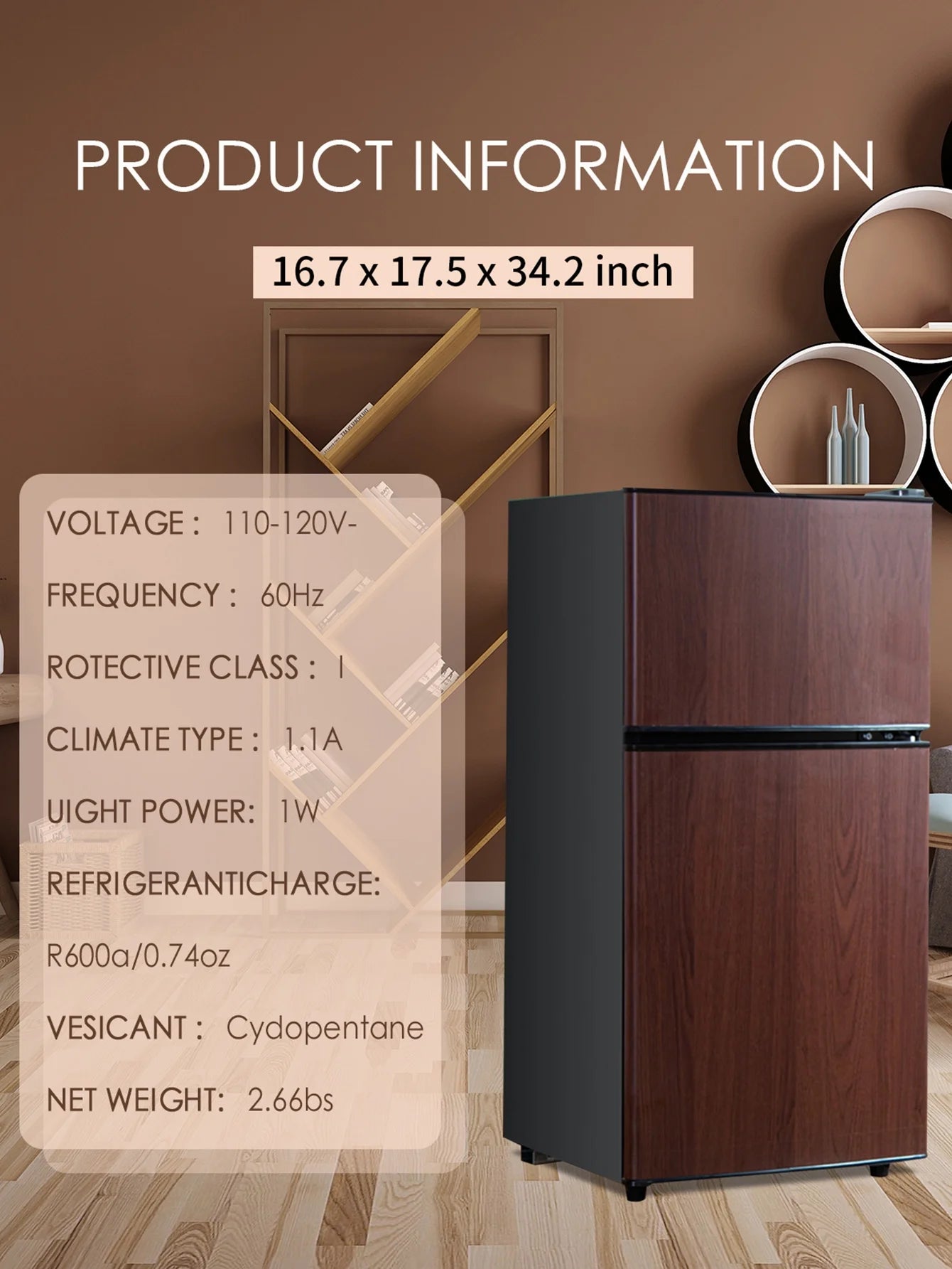 Mini Fridge with Freezer, 3.5 Cu.ft, Compact for Dorm or Office L605