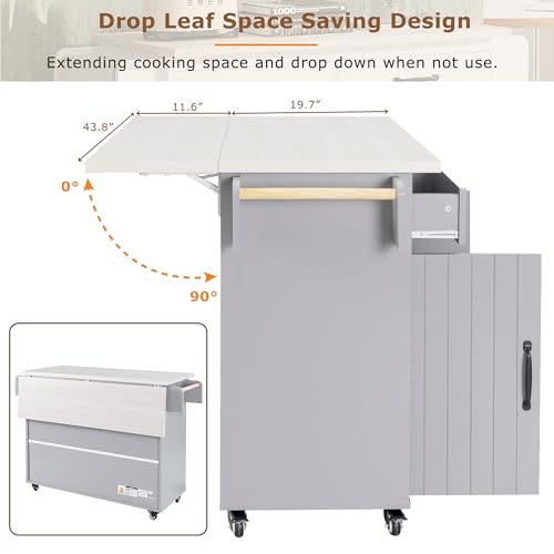 Farmhouse Kitchen Island with Drop Leaf, Barn Door and Power Outlet C3058