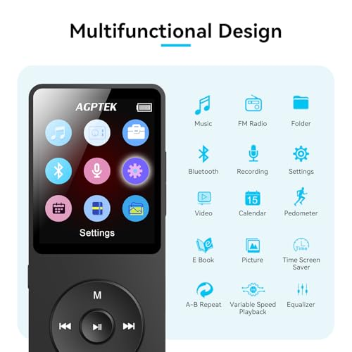 MP3 Player with Bluetooth 5.3, 1.8 Inch Screen, FM Radio, Voice Recorder O744186