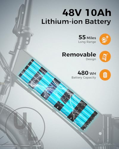 Folding Electric Bike for Adults, 1200W Peak Motor, 28MPH Max Speed, 48V 10AH Removable Battery, 20" Fat Tire M14323