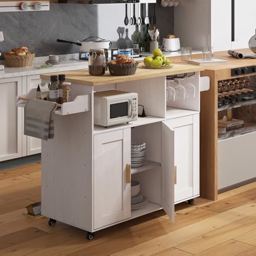 Rolling Kitchen Island Cart with Drop Leaf Countertop and Storage S311