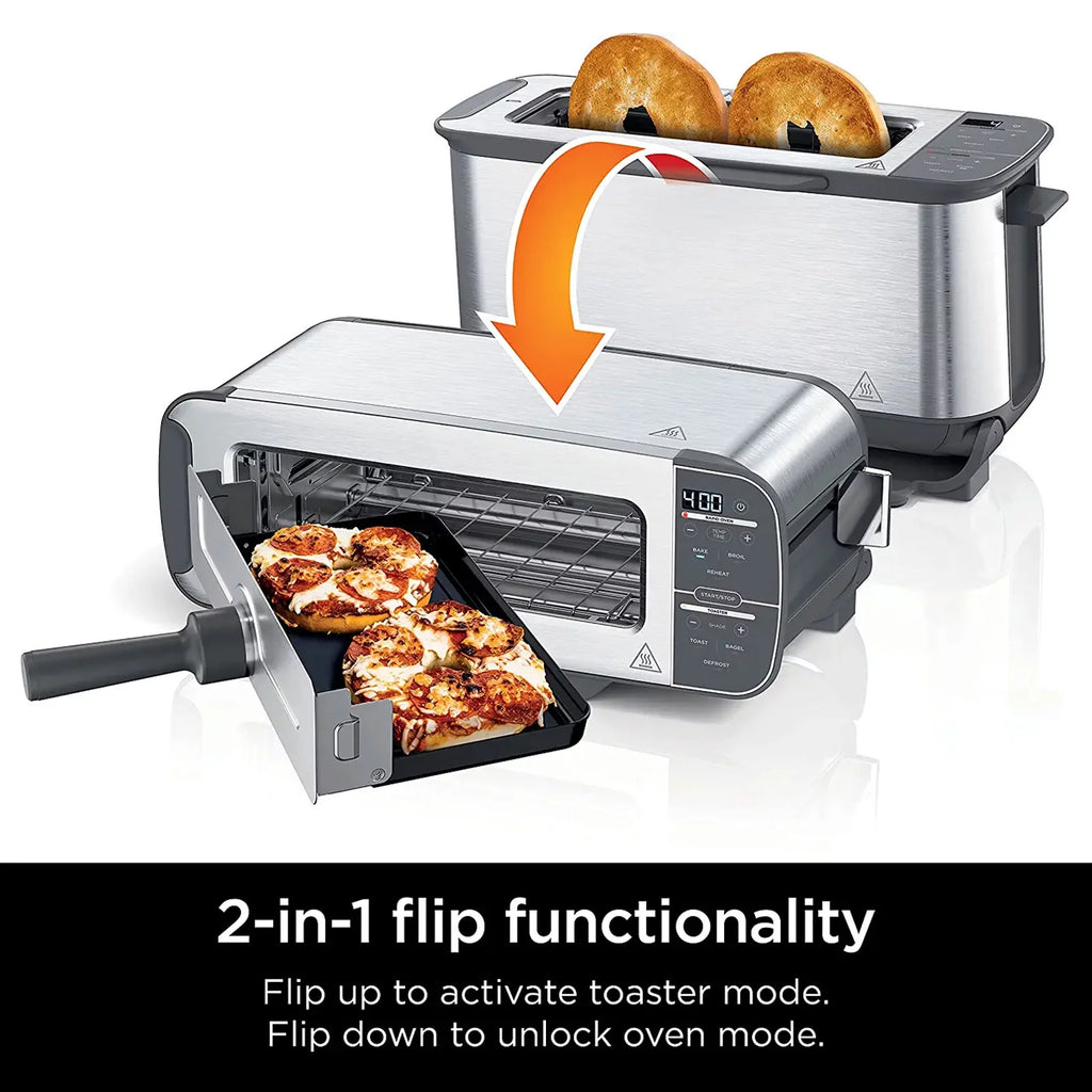 2-in-1 Flip Toaster Oven, Compact 2-Slice, Stainless Steel Y5883