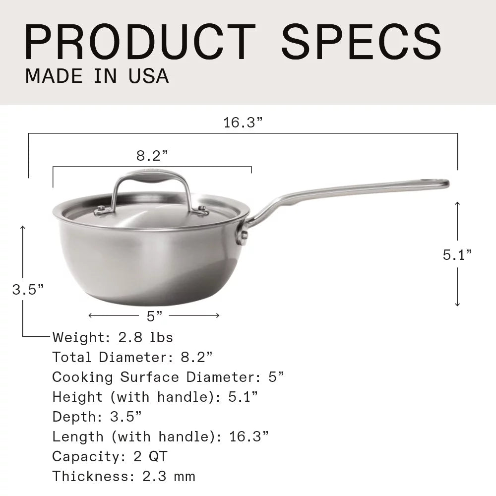 2 Quart Stainless Steel Saucier Pan E584
