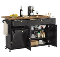 60" Kitchen Island with Power Outlet & Drop Leaf, Kitchen Rolling Island with Spice Rack & Towel Rack, Knife Holder, Kitchen Island Cart with Trash Storage Cabinet, Mobile Island Table for Kitchen