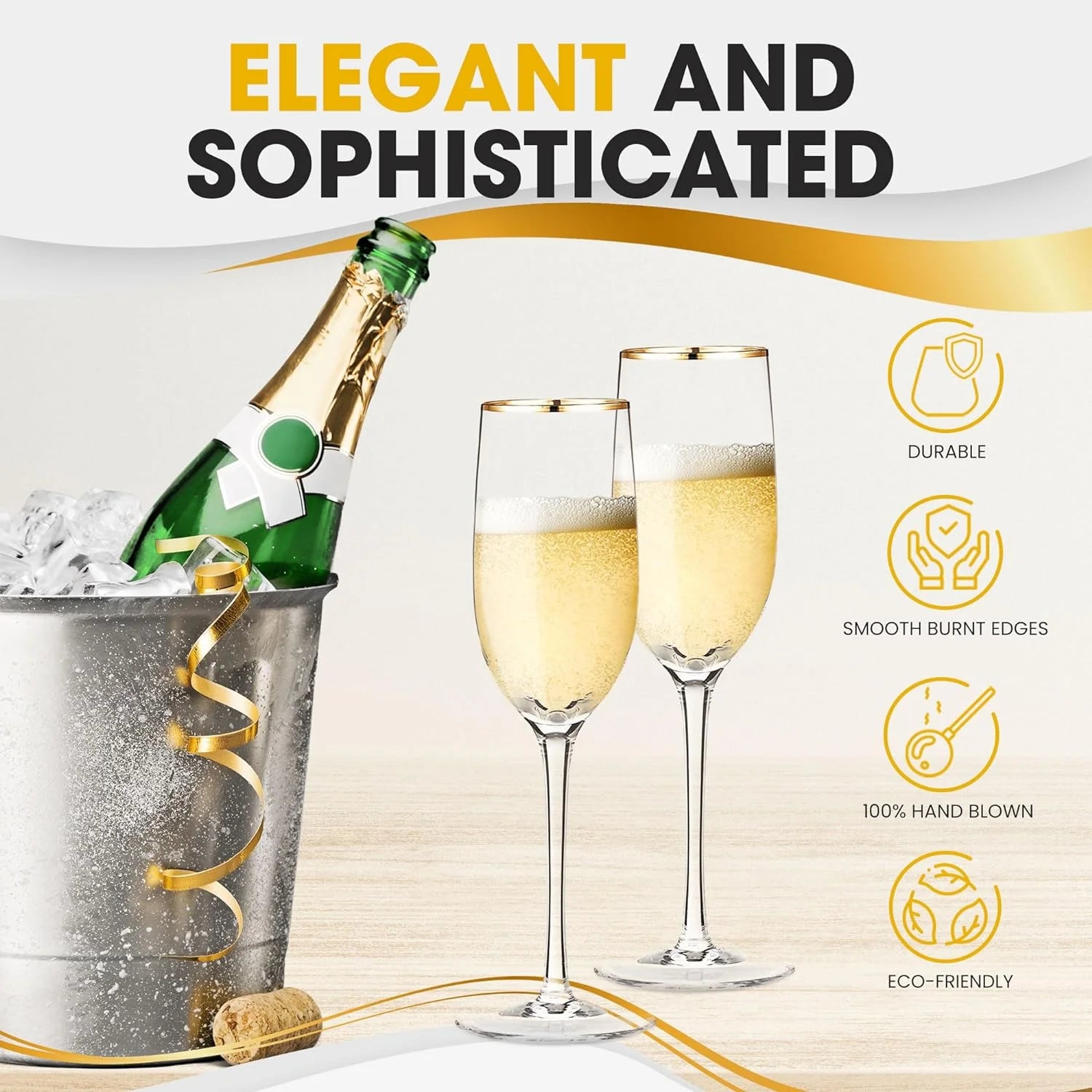 Champagne Flutes with Rim, 7.7 oz, Set of 2 Y55461