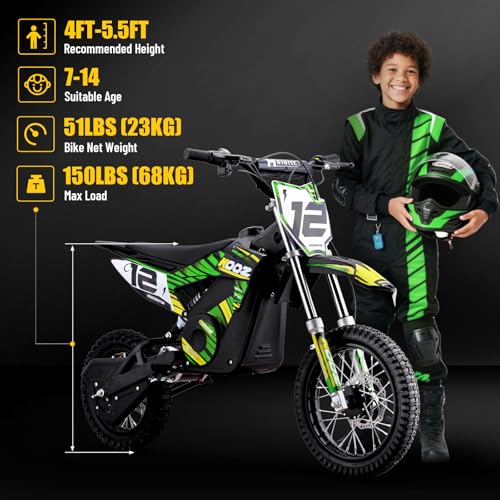 Electric Dirt Bike for Kids, 3 Speed Modes, 18 MPH, 15 Miles Range, Dual Suspension, Disc Brake, 16" Tire, Orange Q704649