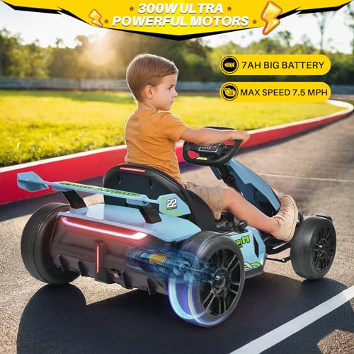 24V Kids Go Kart 300W Electric Drift Kart Outdoor Race Toy with 2X150W Motor, 7AH Battery K12878