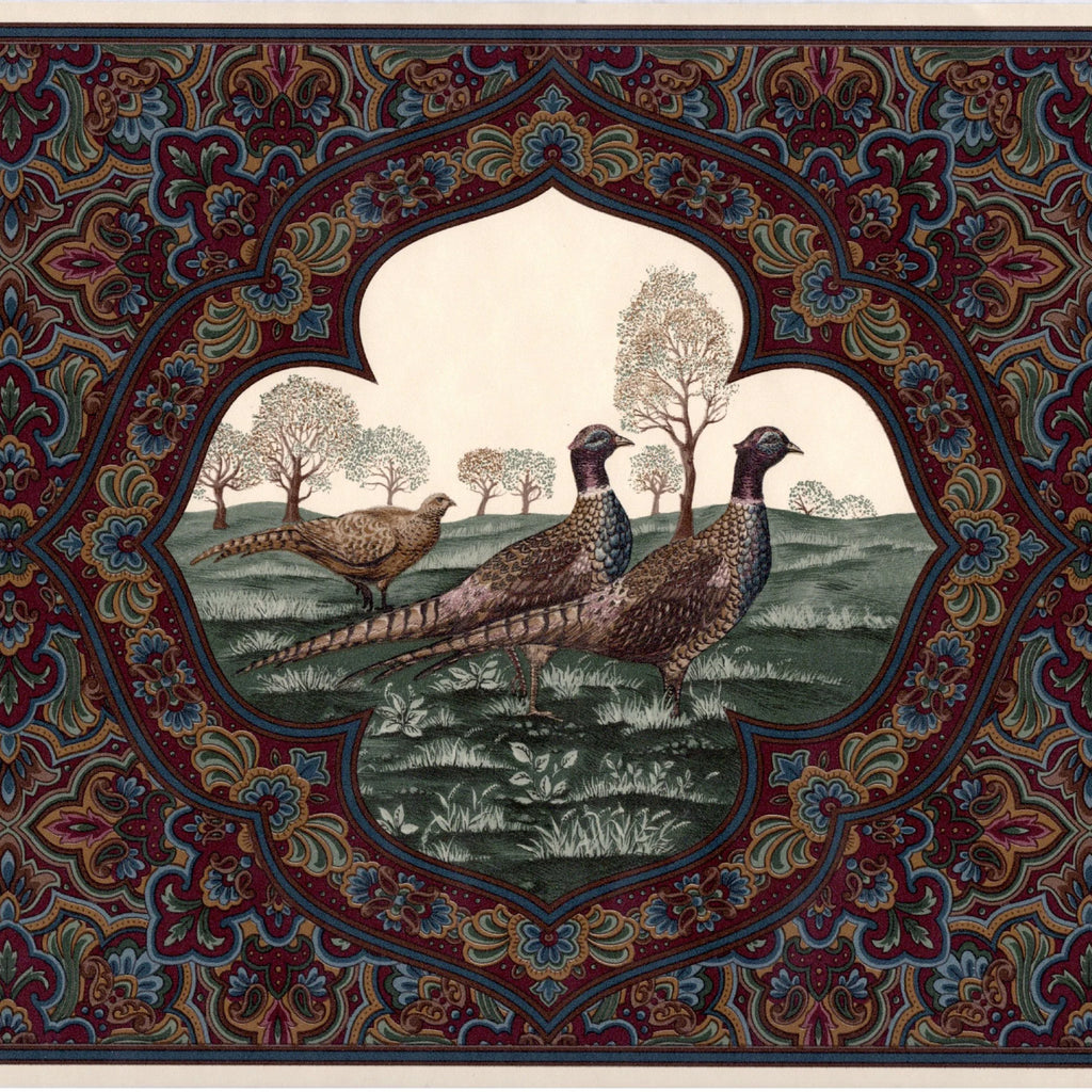Vintage Paisley Pheasants Wallpaper Border, Dark Burgundy, 15 ft L x 10.25 in W O2429