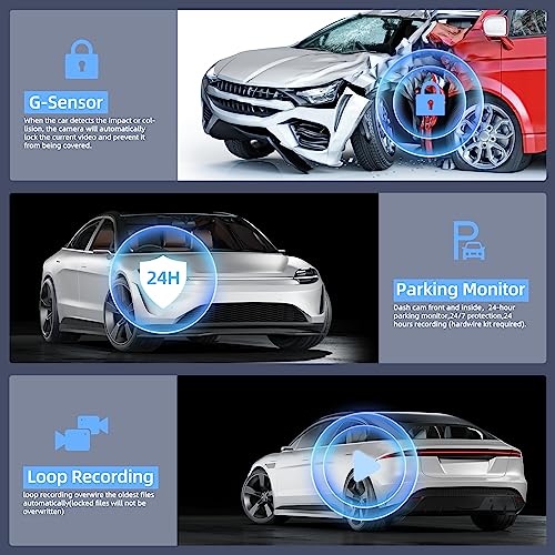 3 Channel Dash Cam Front Rear Inside, 2.5K WiFi, 1440P+1080P, 64GB Card, IR Night Vision P6249