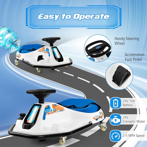 Electric Drifting Go Kart for Kids, 24V Ride On Drift Car with 360° Spin K189