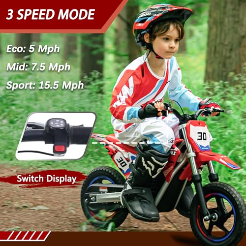 Electric Dirt Bike for Kids Aged 4-8, 350W Brushless Motor, 14'' Off-Road Tires, Blue Y255