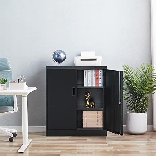 Locking Metal Storage Cabinet with Shelves and Doors, Black I112889
