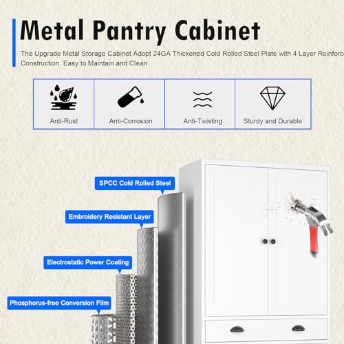 Tall Kitchen Storage Cabinet with Doors and Adjustable Shelves, Black Freestanding Cupboard J20442