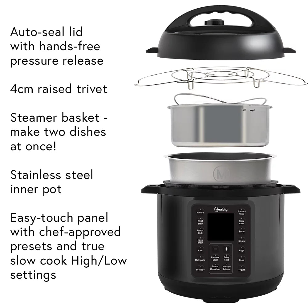 6 Quart Electric Pressure Cooker with Self Sealing Lid Q49089