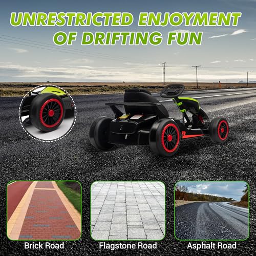 Electric Drift Kart for Kids with Adjustable Seat, LED Lights, 8.1 MPH W755255