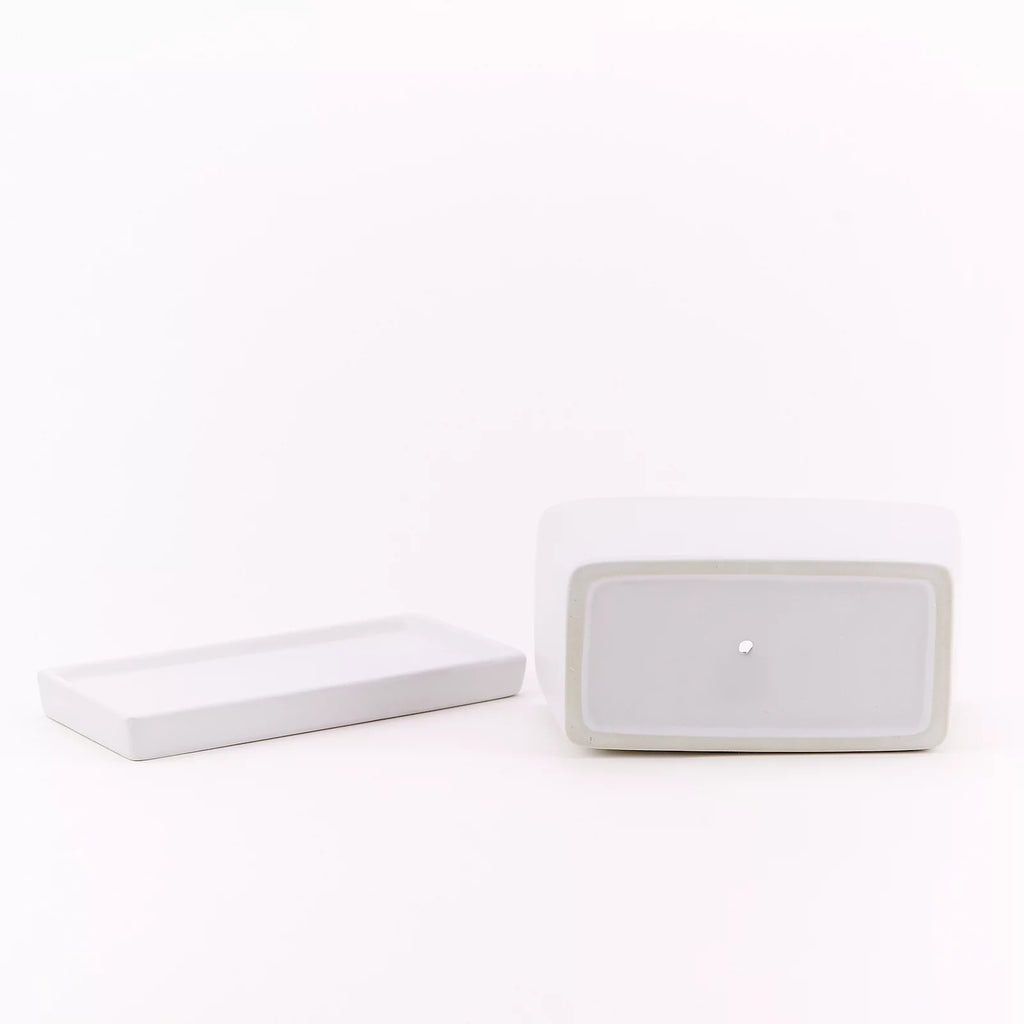 White Rectangular Ceramic Succulent Planter with Drainage Hole and Tray W471