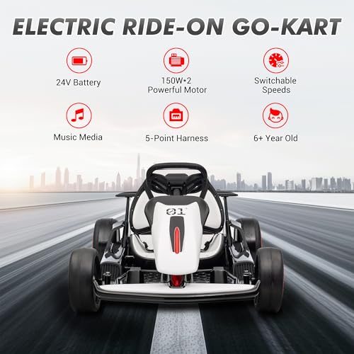 Electric Drift Kart for Kids with Adjustable Seat, LED Lights, 8.1 MPH W755255