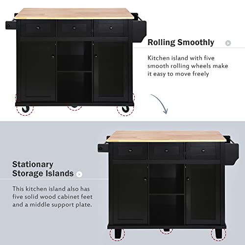 Large Kitchen Island with Drop Leaf, Rolling Cart, Power Outlet and Storage A3211