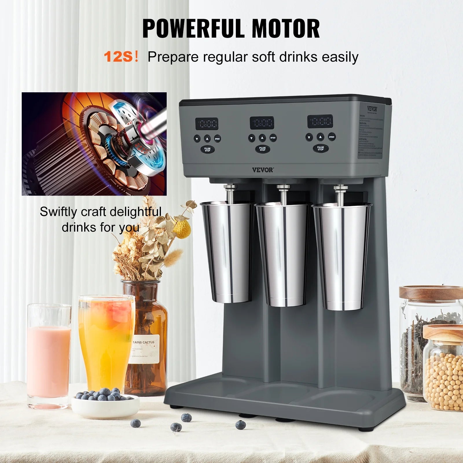 Stainless Steel Electric Milkshake Maker Blender with LED V87059