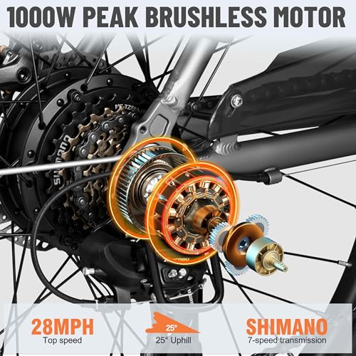 Electric Bike for Adults, 1000W Brushless Motor, Removable Battery, 7-Speed Commuter P8523