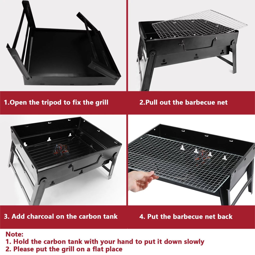 Foldable BBQ Charcoal Grill, Portable Stainless Steel Tabletop Barbecue Y537776
