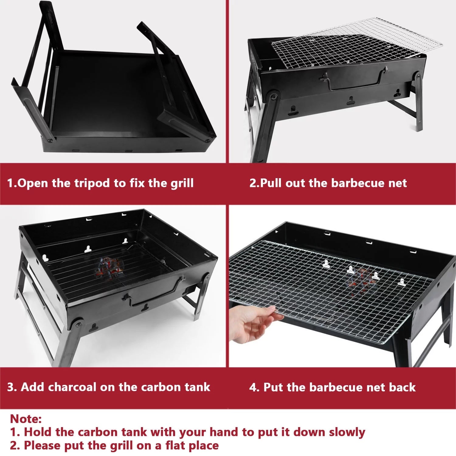 Foldable BBQ Charcoal Grill, Portable Stainless Steel Tabletop Barbecue Y537776