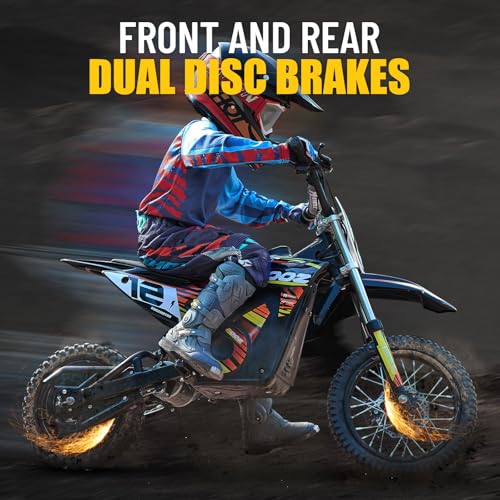 Electric Dirt Bike for Kids, 3 Speed Modes, 18 MPH, 15 Miles Range, Dual Suspension, Disc Brake, 16" Tire, Orange Q704649