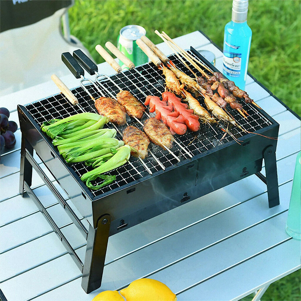 Foldable BBQ Charcoal Grill, Portable Stainless Steel Tabletop Barbecue Y537776
