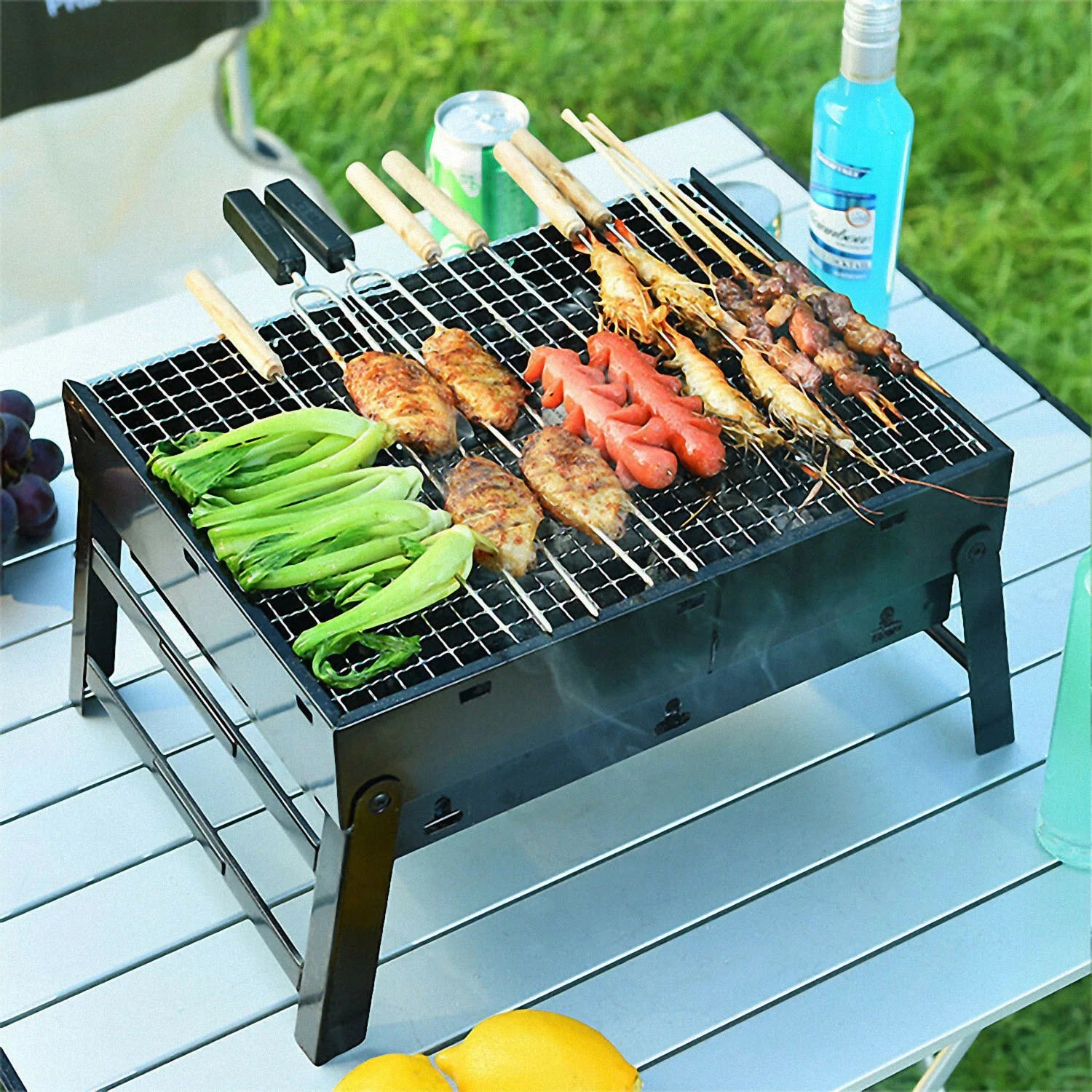 Foldable BBQ Charcoal Grill, Portable Stainless Steel Tabletop Barbecue Y537776