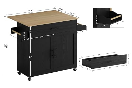 Kitchen Island with Storage, Rolling Cart with Drop Leaf and Charging Station H331