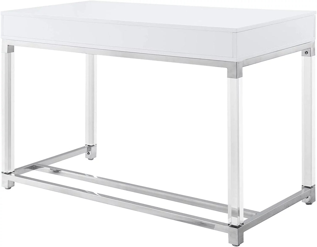 High Gloss 2 Drawers Writing Desk with Acrylic Legs and Chrome Base O46379