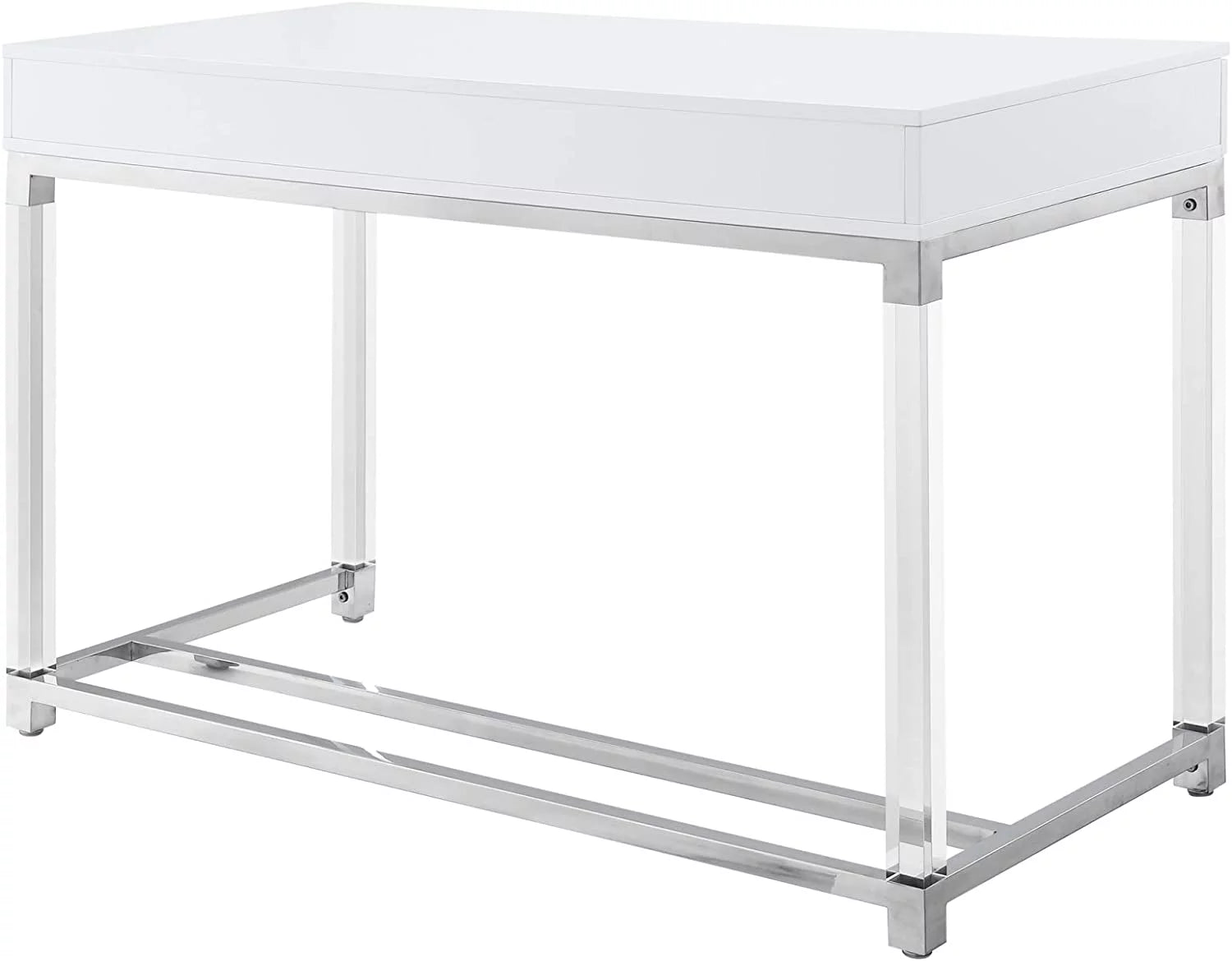 High Gloss 2 Drawers Writing Desk with Acrylic Legs and Chrome Base O46379
