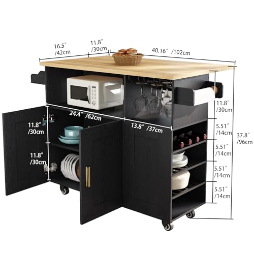Rolling Kitchen Island Cart with Drop Leaf Countertop and Storage S311