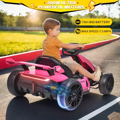 24V Kids Go Kart 300W Electric Drift Kart Outdoor Race Toy with 2X150W Motor, 7AH Battery K12878