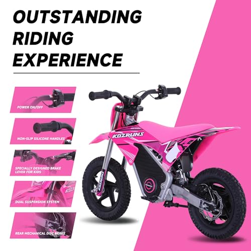 Electric Dirt Bike for Kids Aged 4-8, 350W Brushless Motor, 14'' Off-Road Tires, Blue Y255