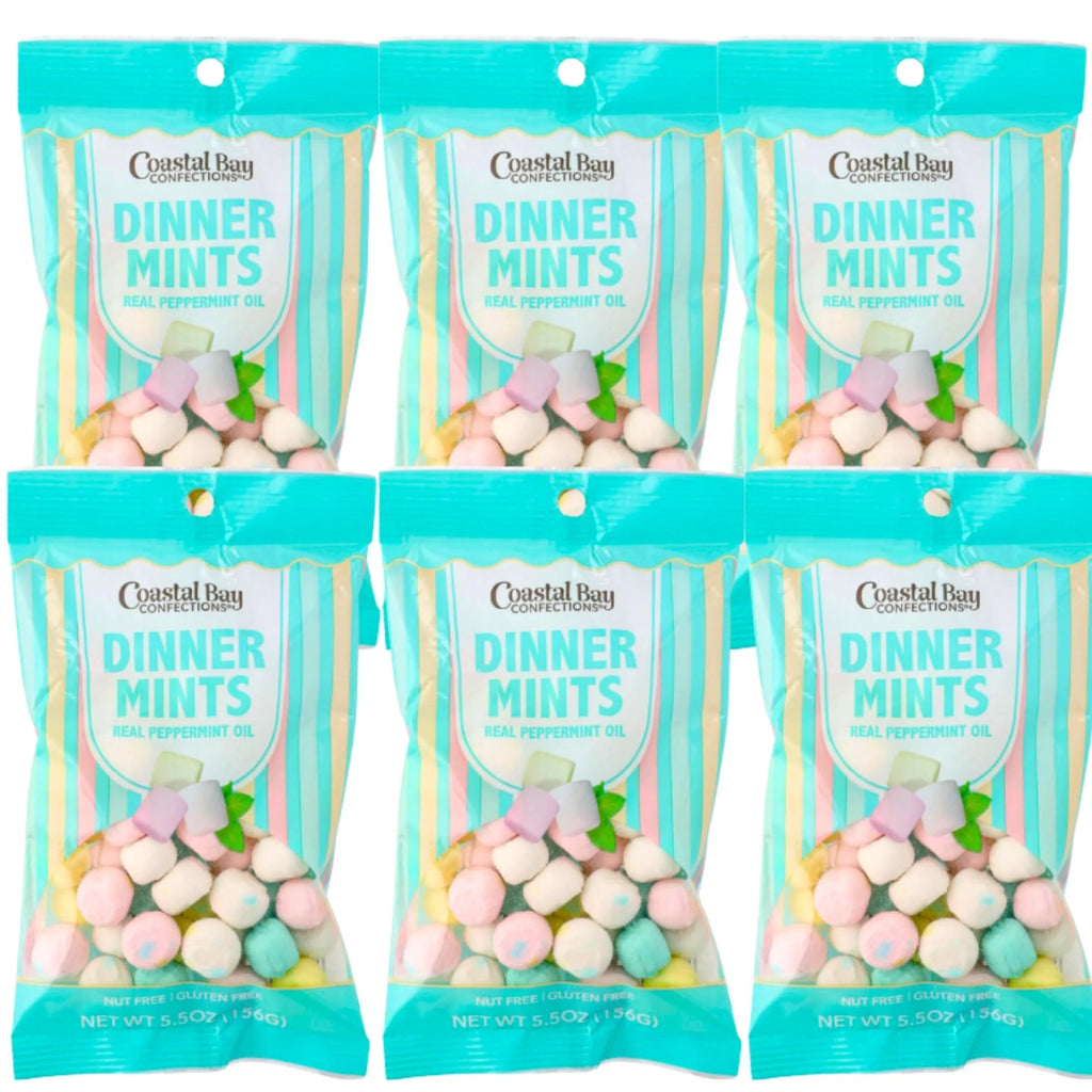 Coastal Bay Confections Pastel Dinner Mints, 5.5Oz Gift Bag Party Favors Basket Bowl Goodies Stocking Stuffer Sweet Dessert Bars Individually Wrapped Halloween Wedding Birthday Parties Pack of 6