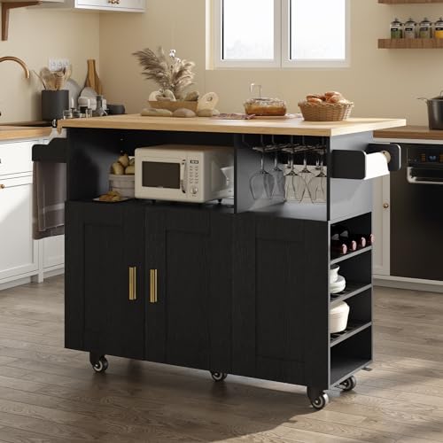 Rolling Kitchen Island Cart with Drop Leaf Countertop and Storage S311