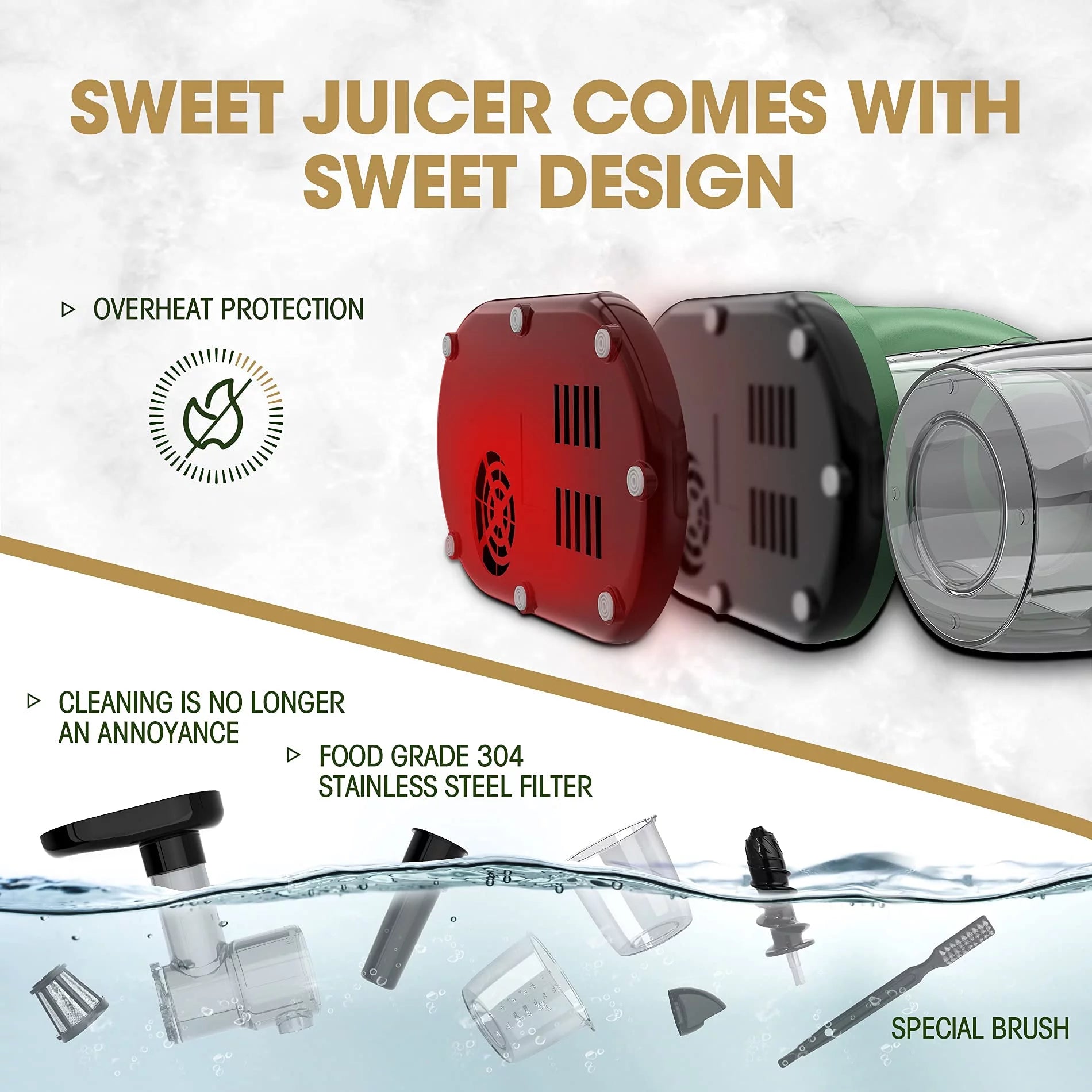 Slow Masticating Juicer for Vegetables and Fruits, Cold Press Extractor I446