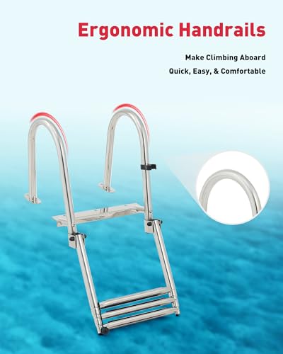 3 Step Telescoping Boat Ladder, Stainless Steel Folding Dock Ladder U8847